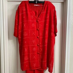 C.M. Shapes Women's Red Design Blouse/Pant Set, Size 2X